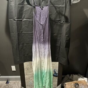 Raviya Purple and Green Ruched Tiered Maxi Sundress
